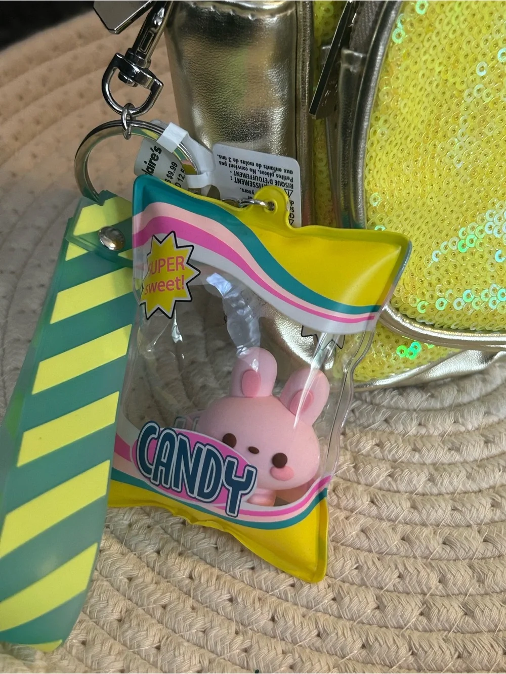 Kids Sequin Bow Mini Backpack - Yellow with bag charm